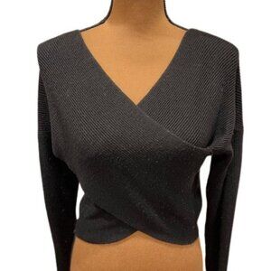 ZARA Black Criss-Cross Long Sleeve Ribbed Cropped Sweater – Size Small